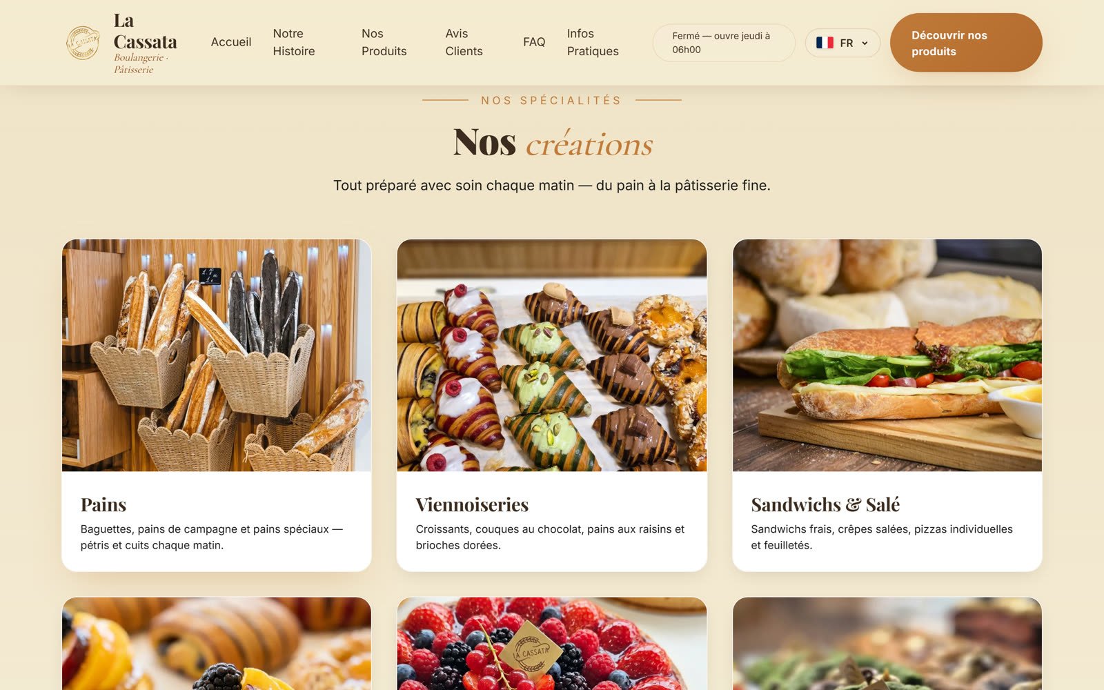 Section produits du site lacassata.be réalisé par Digispire