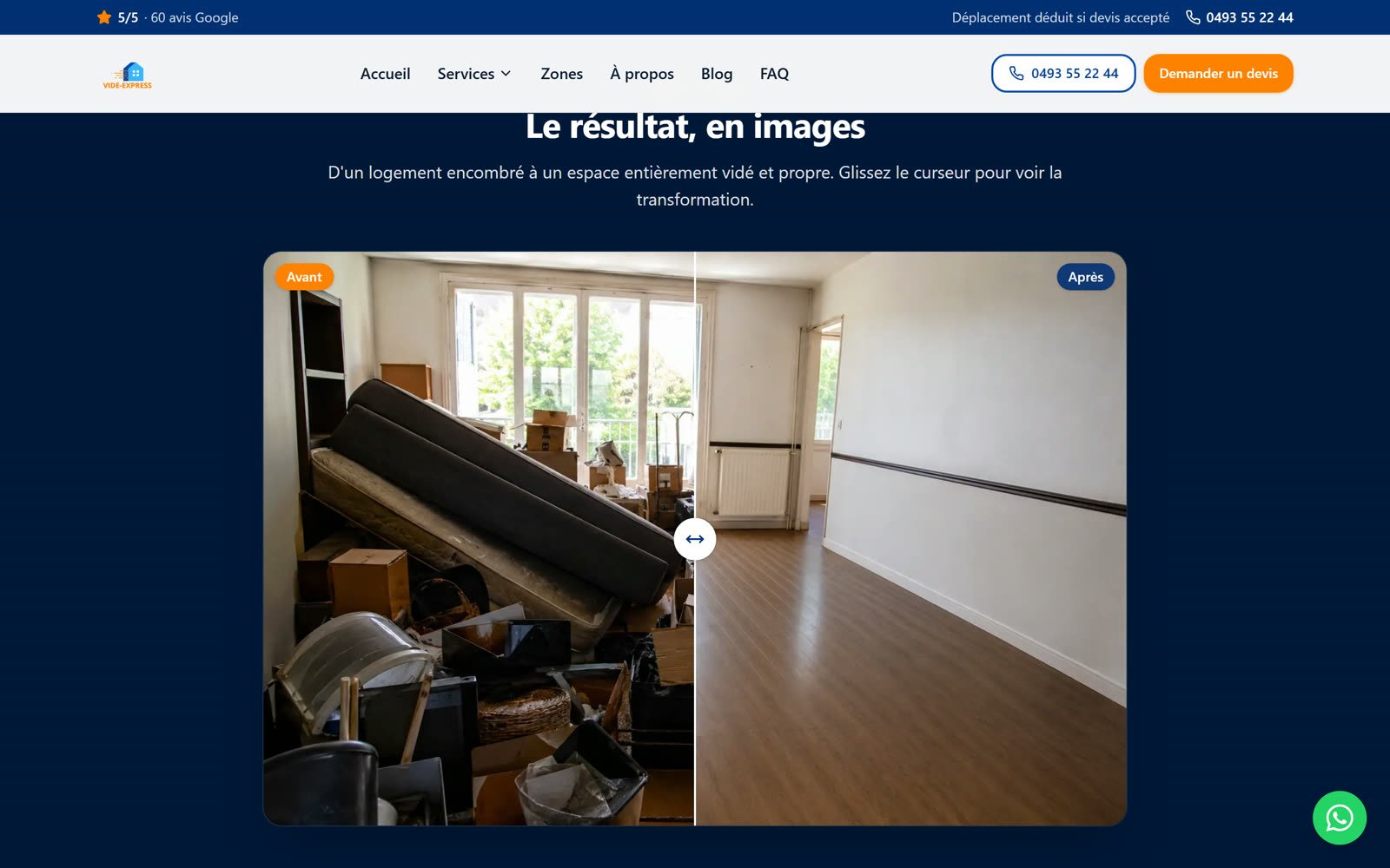 Section services du site vide-express.be réalisé par Digispire